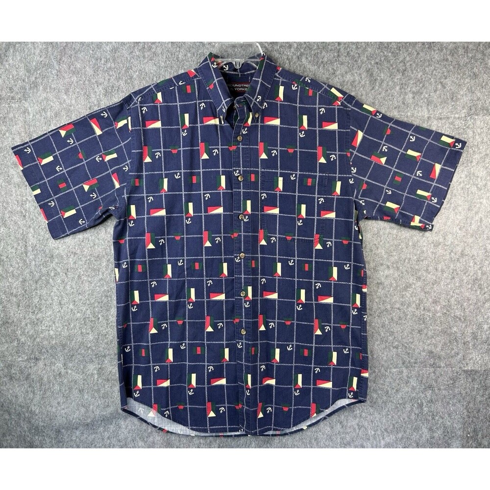 Roundtree & Yorke Shirt Men's M Button Down Nautical Sailing Beach Hawaiian